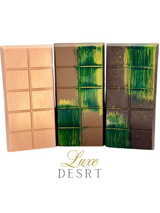 ChocoLuxe Collection featuring Milk, Dark, and Angel Hair Chocolate Bars beautifully packaged for gifting.