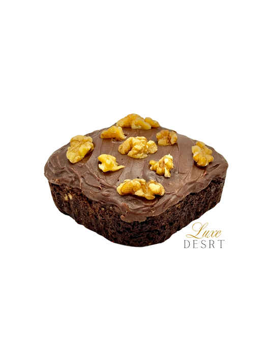 Walnut fudge brownie with toasted walnuts on top, ultra-fudgy and chocolatey.
